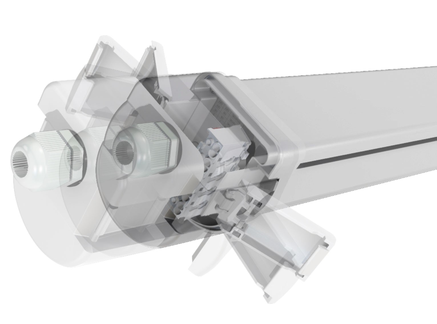Grafik zur Veranschaulichung Quick-Snap-System der Endkappen LED Langfeldleuchte COMPACTO plus