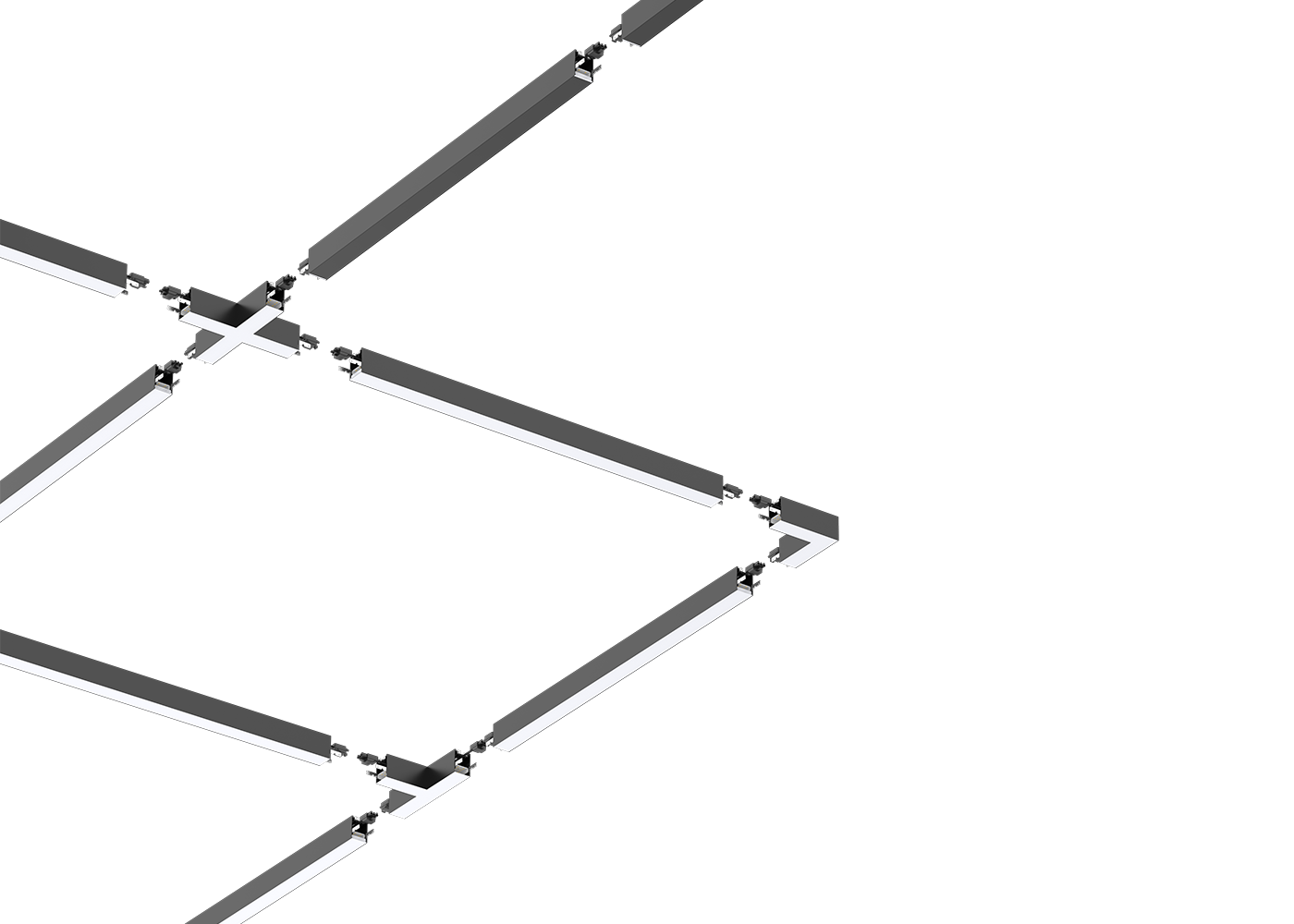 Einzelteile einer kreativen Formation der LED Linearleuchte CENORA