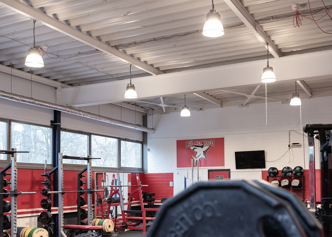 Fitnessraum-Beleuchtung Kölner Haie mit LED Pendelleuchte DIVA