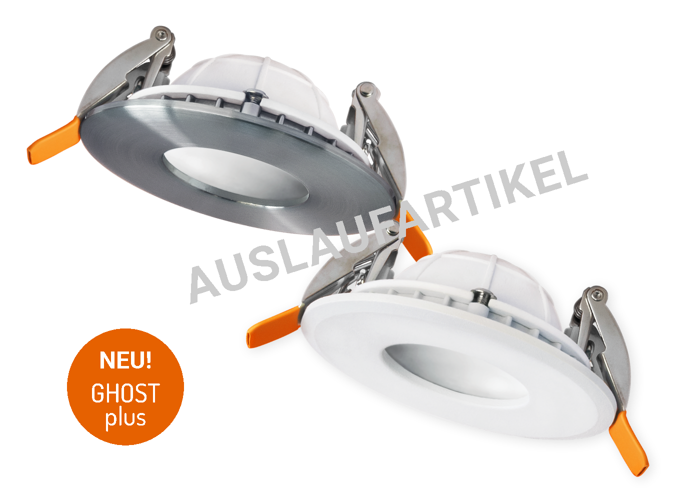 Auslaufartikel - Varianten Ø 82 mm LED Downlight GHOST IP, alu und weiß mit IP54-Icon