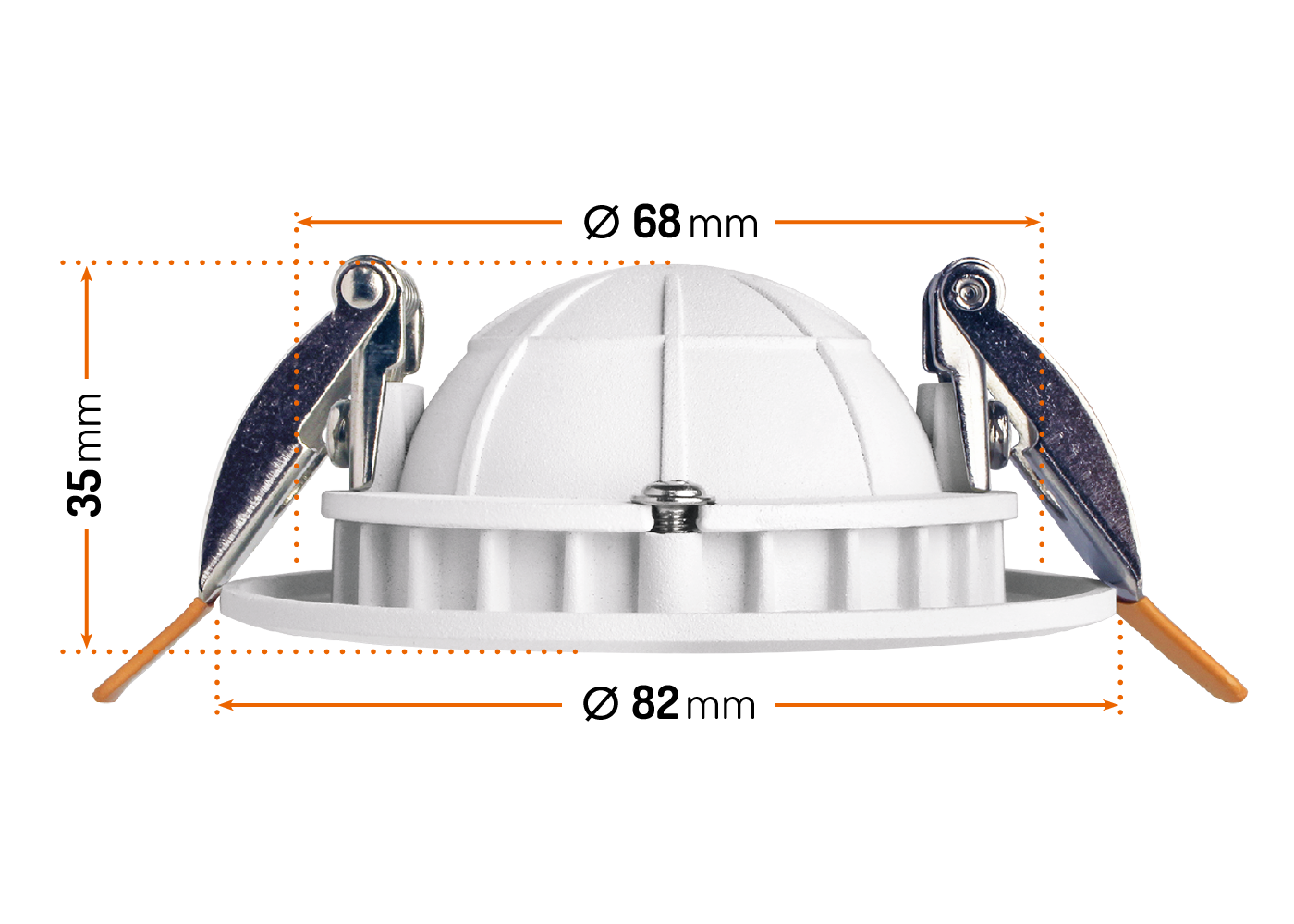 Seitenansicht mit Vermaßung Variante Ø 82 mm LED Downlight GHOST, weiß