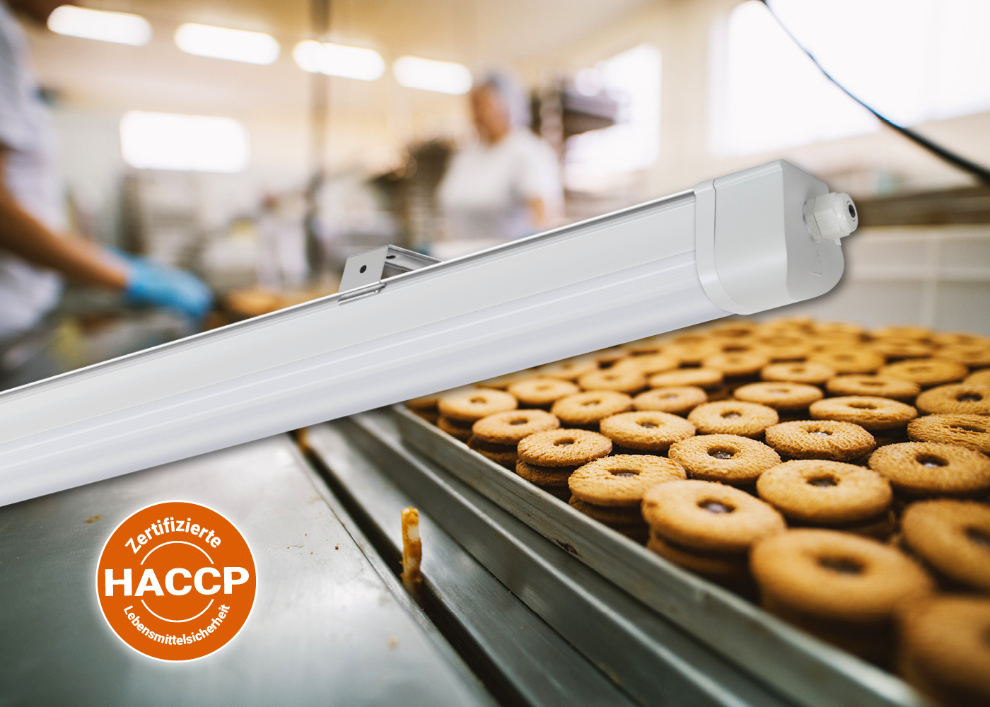 LED Langfeldleuchte IMPACTO mit HACCP-Zertifikat für Sicherheit bei Lebensmitteln