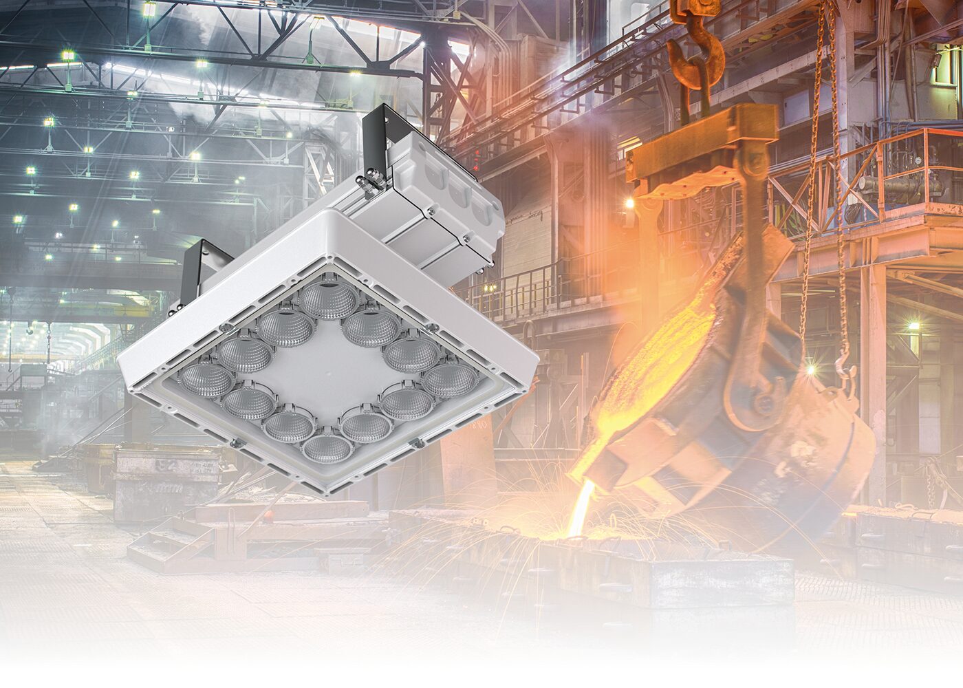 Anwendung Gießerei LED Hochtemperaturleuchte PRISMPACK HT, 1 Modul