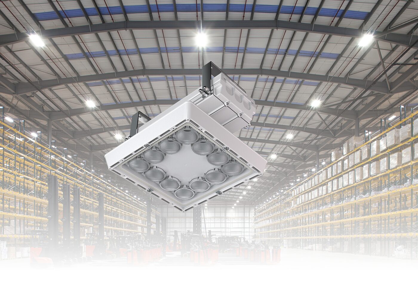 Anwendung Lagerhalle LED Hallenleuchte PRISMPACK, 1 Modul