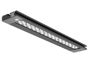 Seitliche Perspektive LED Arbeitsleuchte RABOTA, schwarz, silberner Wabenreflektor