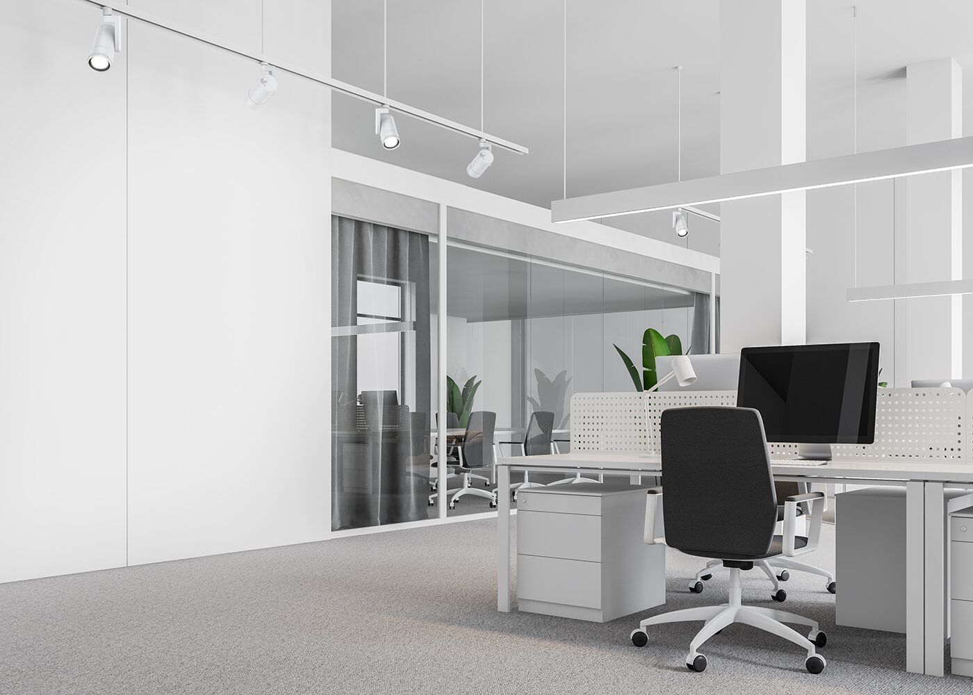 Bürobeleuchtung mit LED Tracklight TALENTO abgependelt