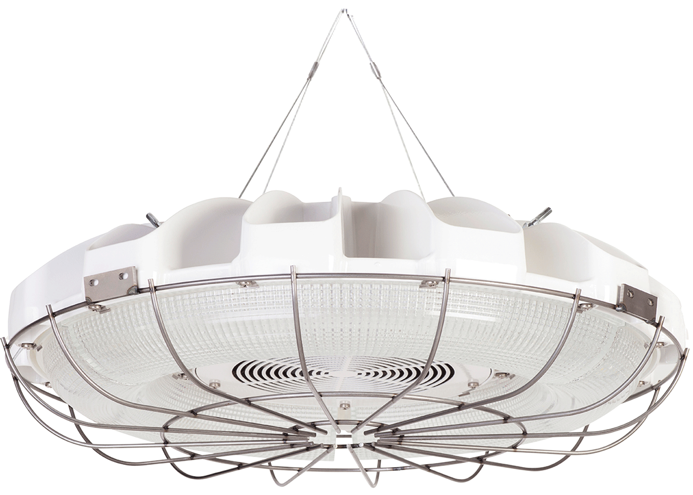 LED Hallenleuchte HALOPRISM™ mit Drahtkorb um den Glasrefraktor