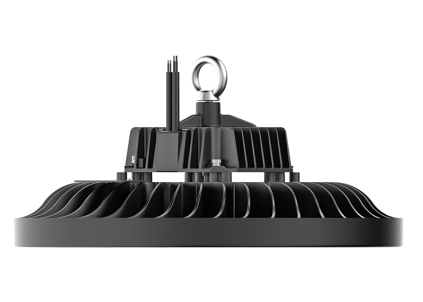 Seitliche Ansicht LED Hallentiefstrahler VENTO switch mit Aluminium-Druckgussgehäuse und flacher Bauweise