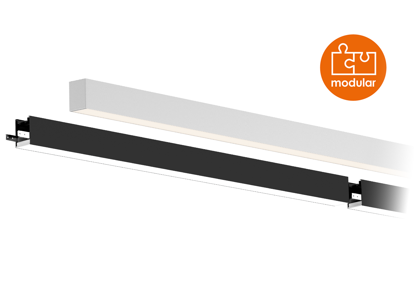 Modulares System der LED Linearleuchte CENORA, schwarz und weiß