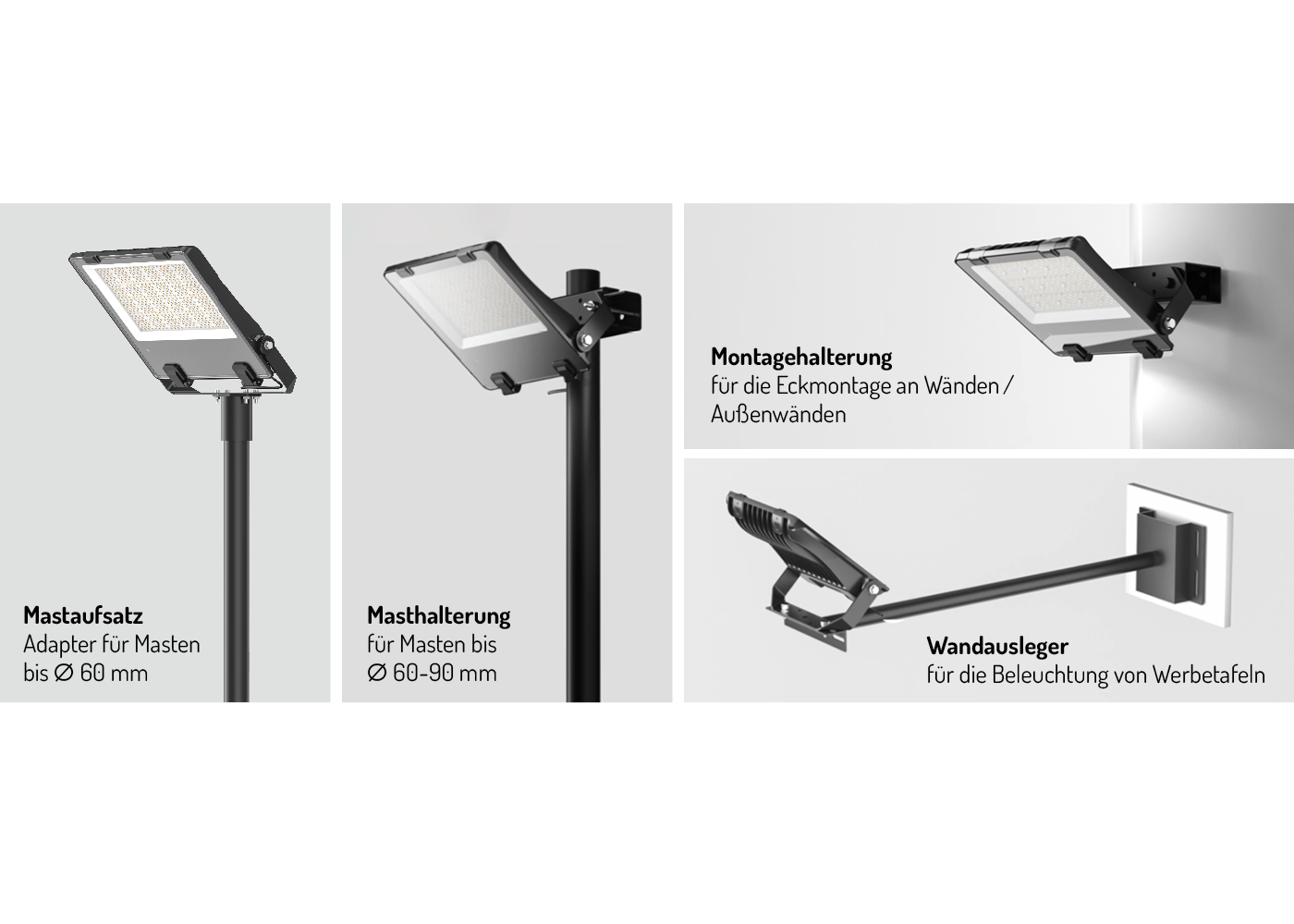 Montagezubehör: Halterungen und Adapter für den LED Multistrahler plus