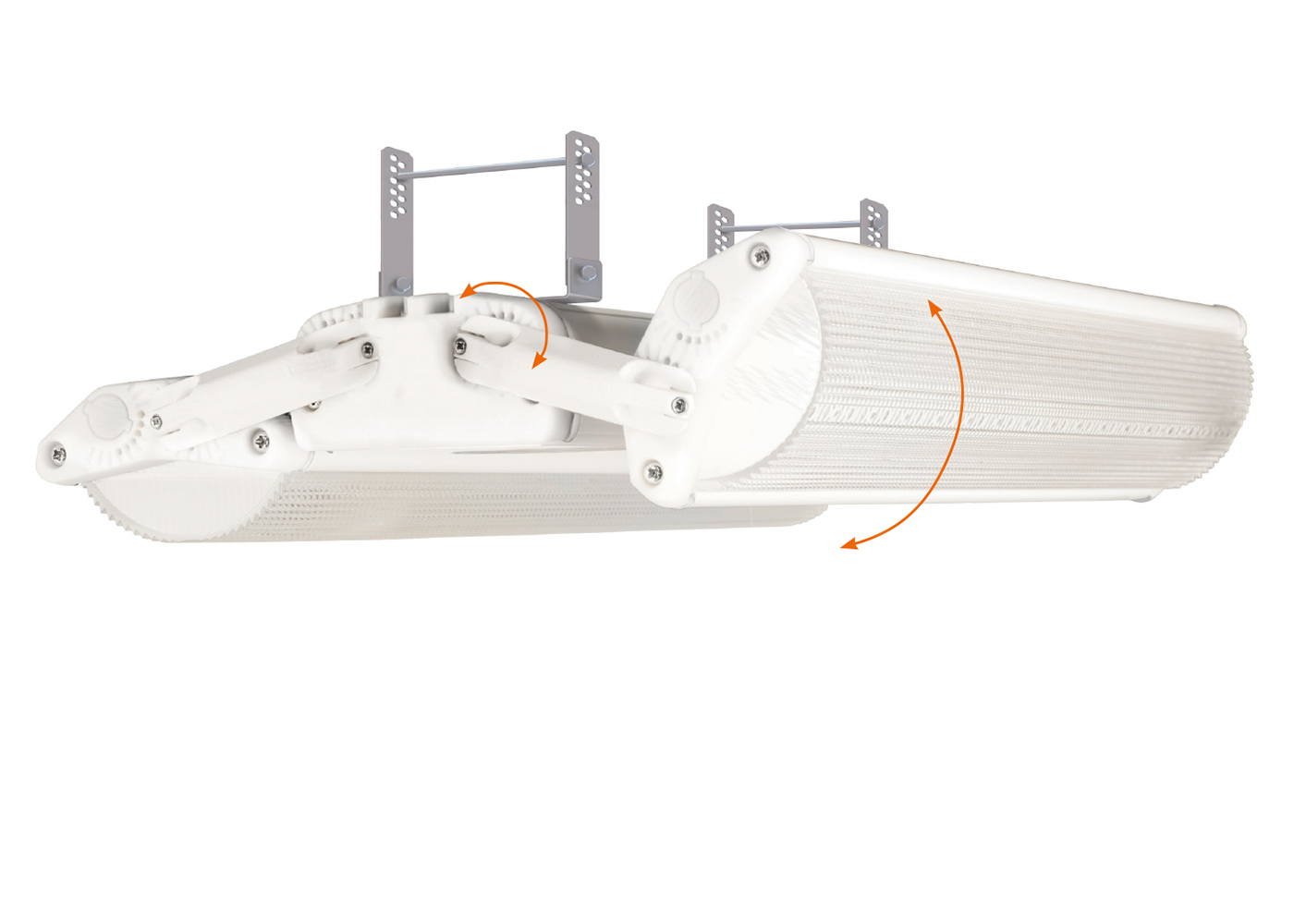 LED Hallenleuchte PRISMASPACE™ mit Pfeilen am verstellbaren Modul zu Verdeutlichung der Neigungswinkels