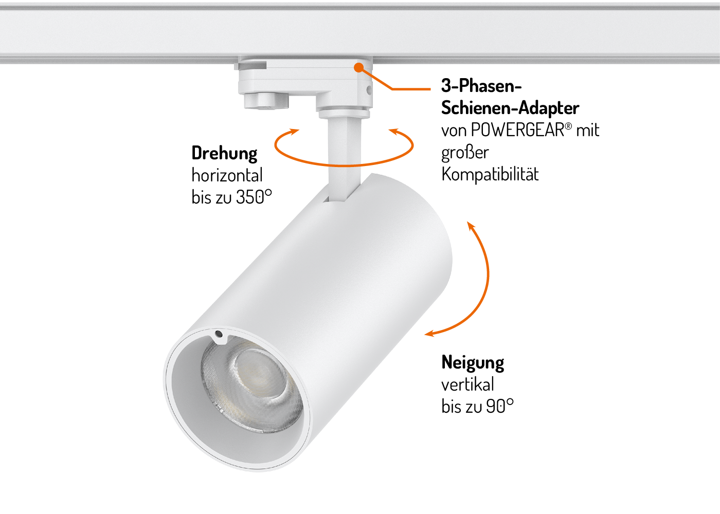 Drehung und Neigung des LED Tracklight CAMELEO