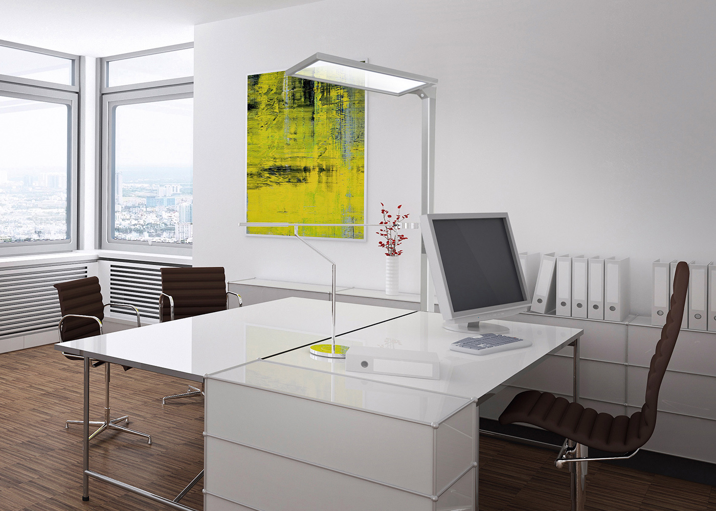 Anwendung Büro LED Bürostehleuchte NUBO, silber
