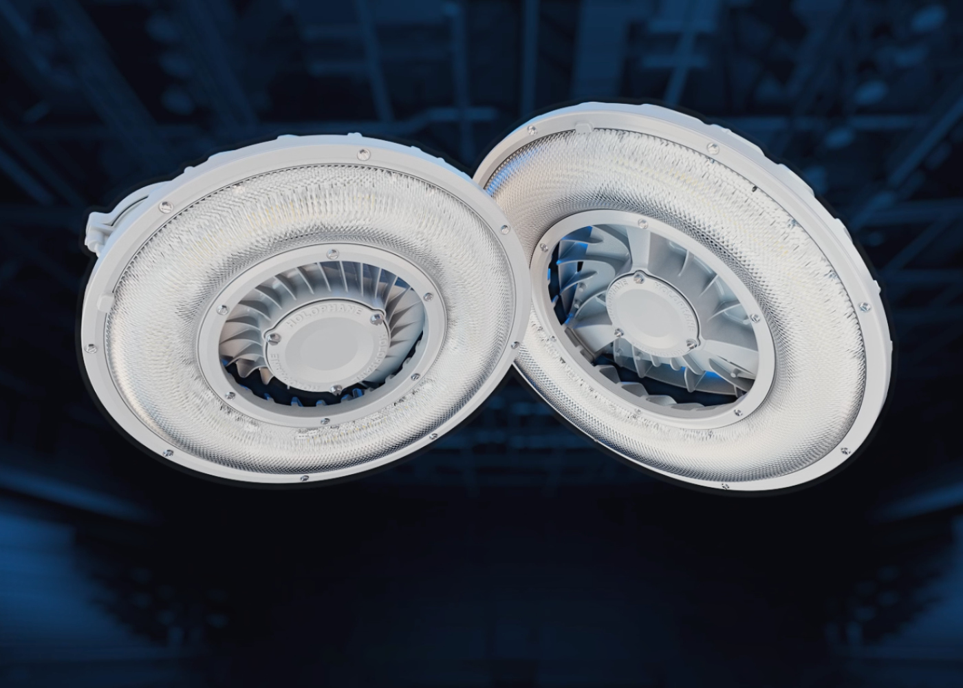 Imagemotiv mit seitliche Ansichten beider Größenvarianten LED Hallenleuchte HOLOBAY™
