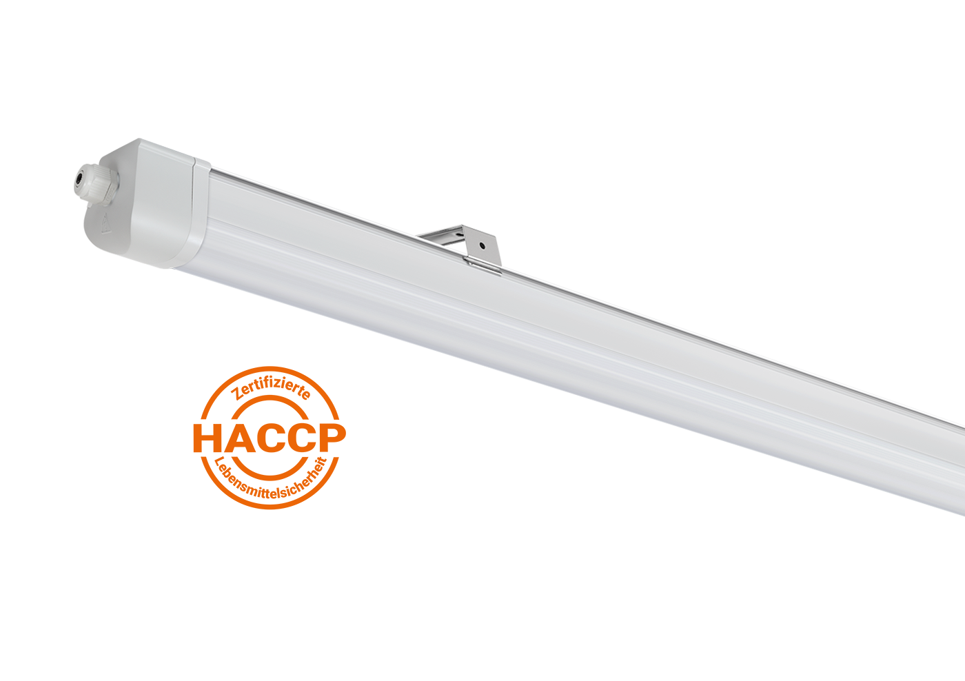 LED Langfeldleuchte IMPACTO mit Icon HACCP – Zertifizierte Lebensmittelsicherheit