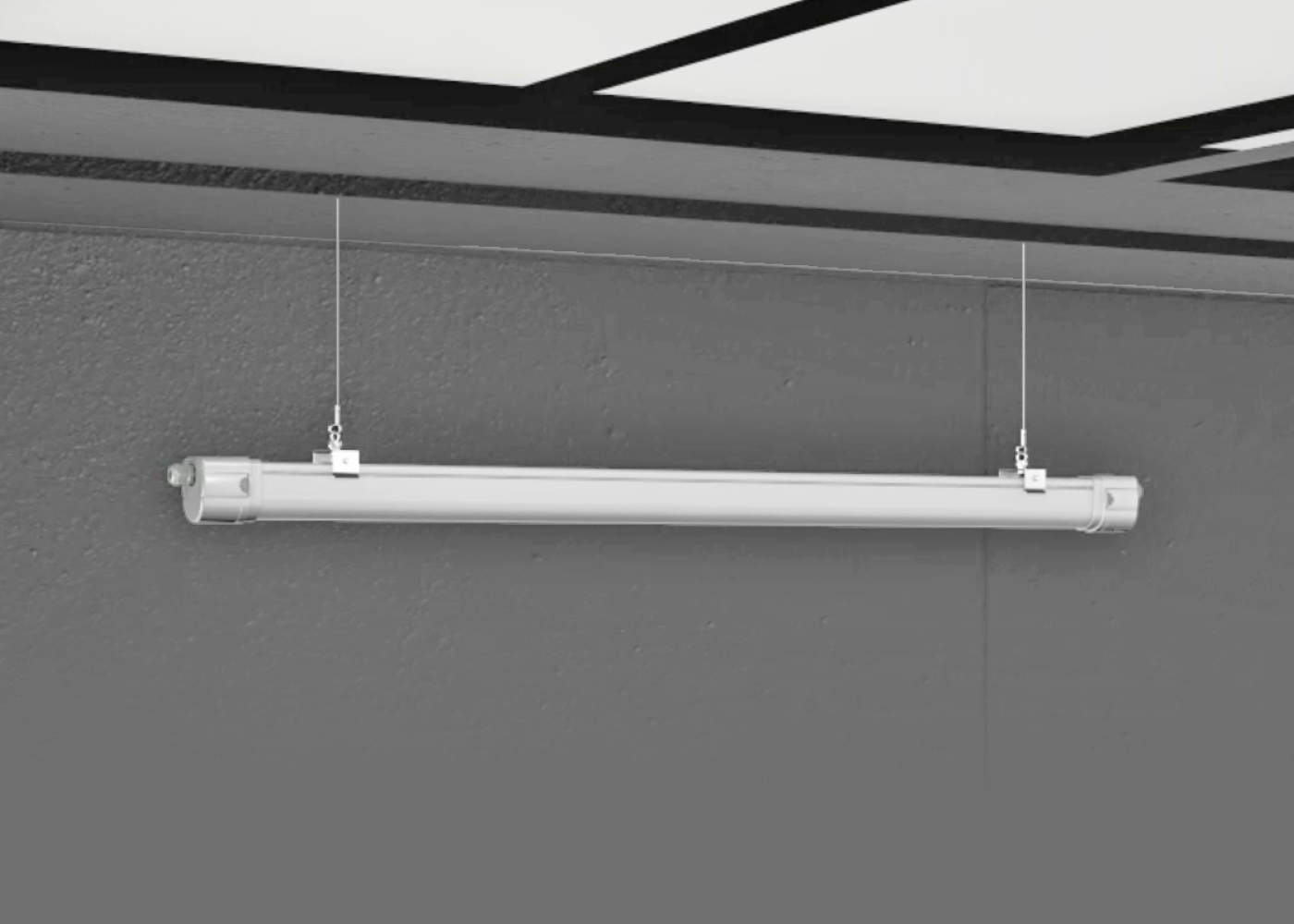 Hängemontage LED Langfeldleuchte COMPACTO plus mit Seilabhängung