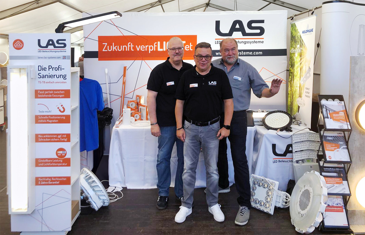 Dennis Krumme, Jörg Weymann und Ronald Homann auf dem LAS Messestand auf dem Steintreff