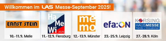 Banner "Willkommen im LAS Messe-September 2025!" mit 5 Messeterminen