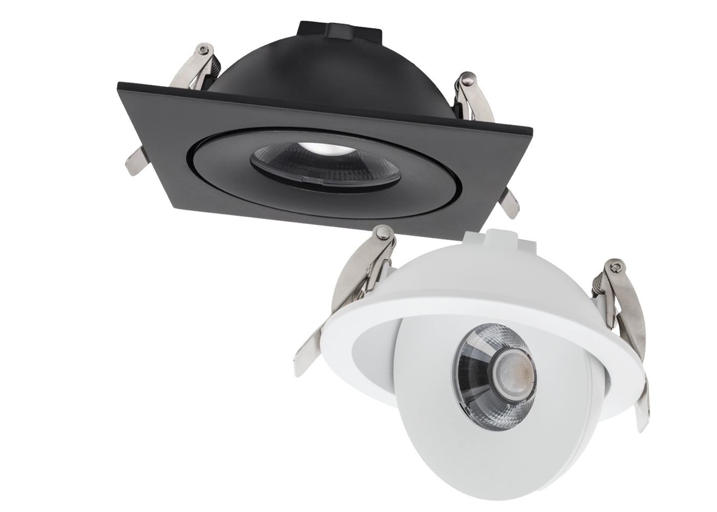 Schwenkbare LED Downlight MOVO Varianten in schwarz und weiß, quadratisch und rund