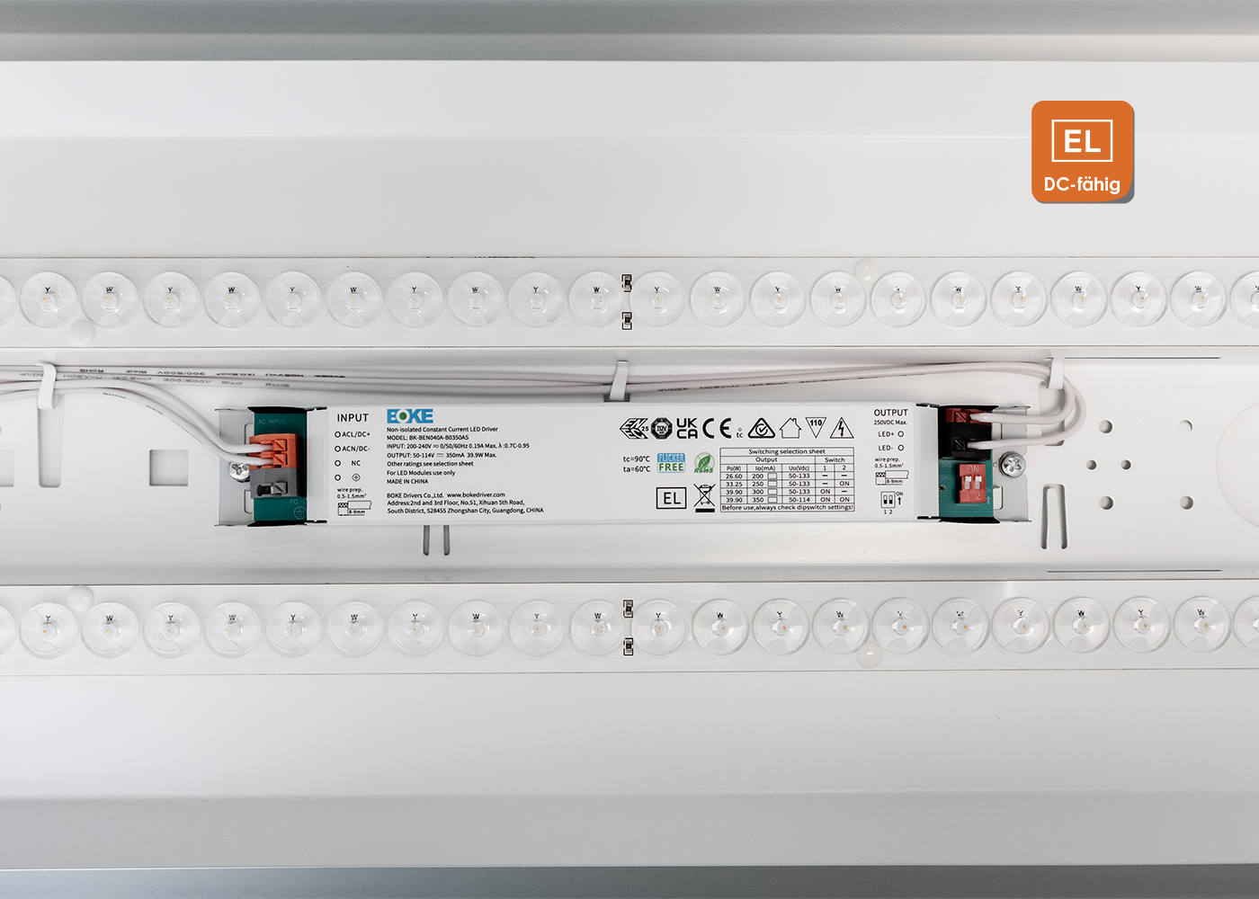 EL-zertifizierter Treiber mit Leistungseinstellung der LED Anbauleuchte OPERO