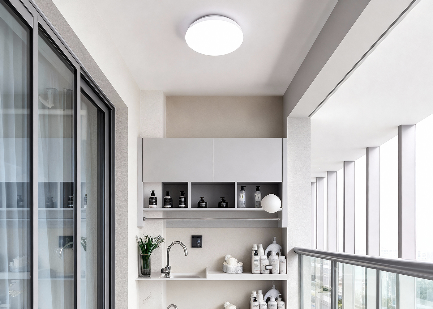 Anwendung Waschküche bzw. Hauswirtschaftsraum LED Anbauleuchte SUNERO in weiß