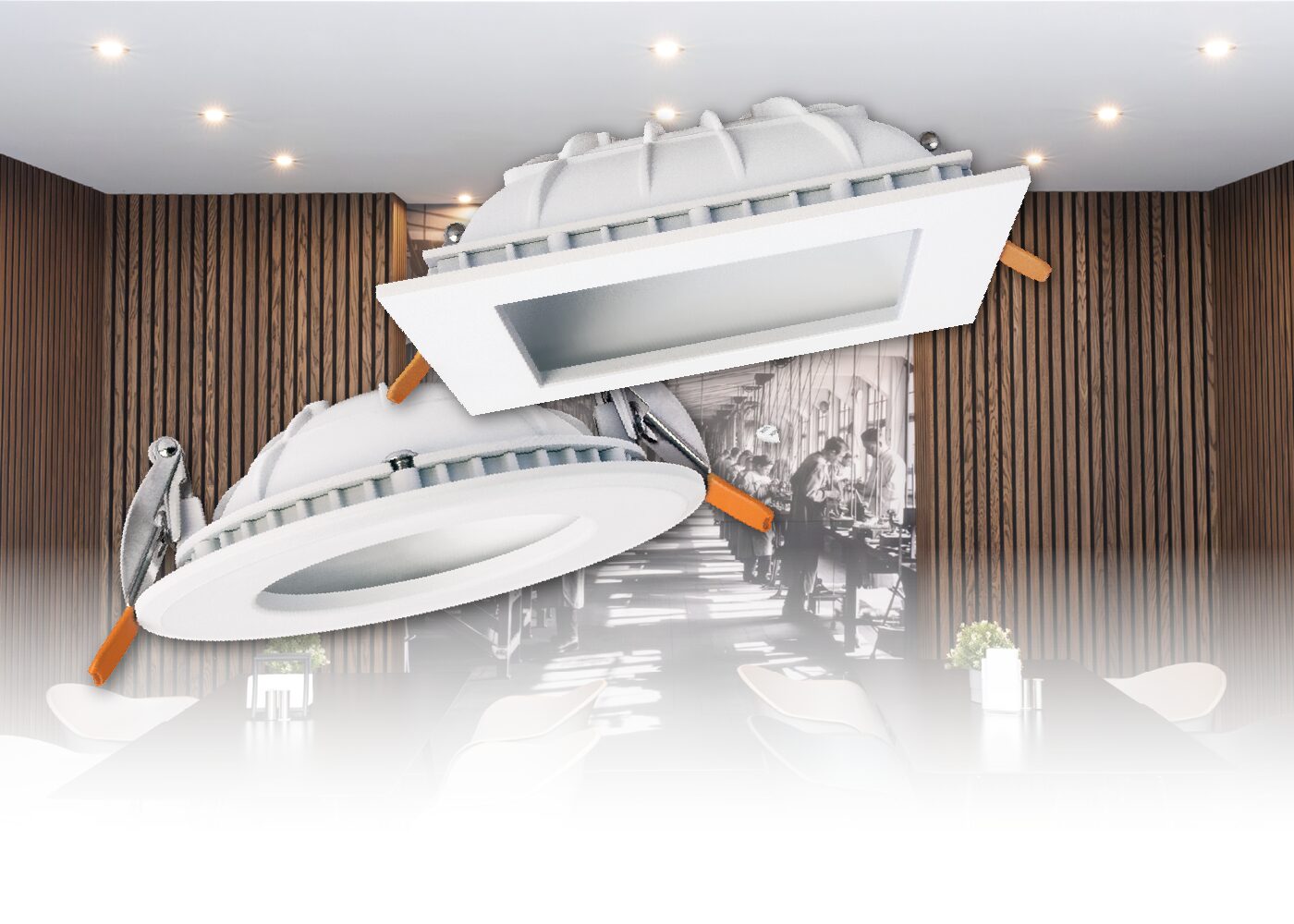 LED Downlight GHOST plus Anwendung in einer Cafeteria